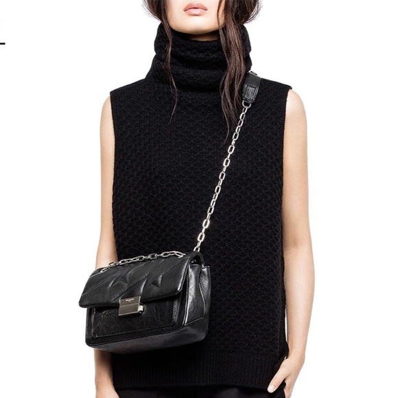✨ZADIG & VOLTAIRE GRACE DELUXE TURTLENECK SLEEVELESS 100% CASHMERE SWEATER NOIR - Picture 1 of 11